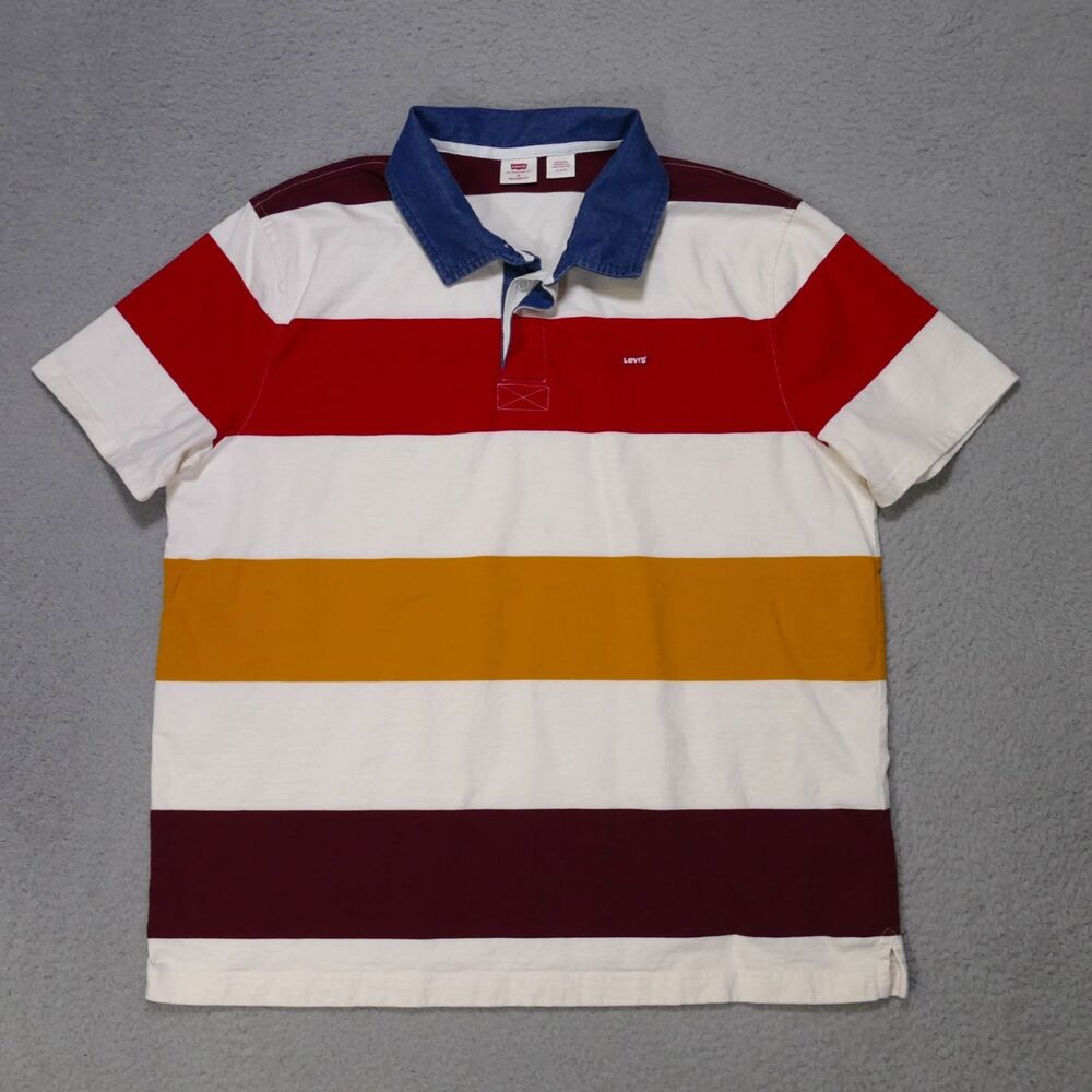 Levis Polo Shirt Mens XL Relaxed Casual Rugby Red Tab Batwing Logo Short Sleeve